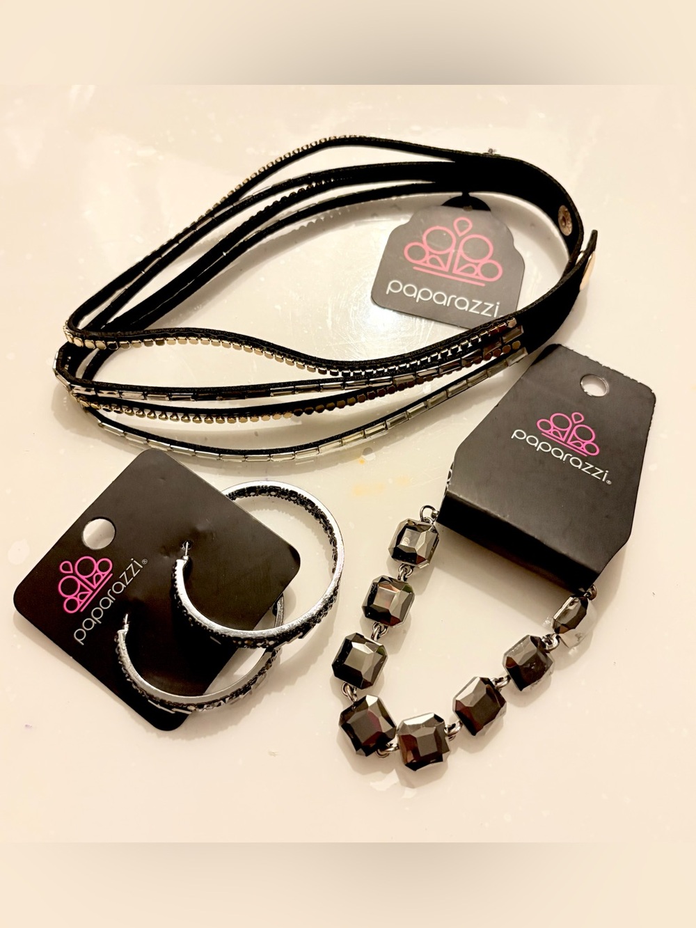 paparazzi Black Multi-Piece Jewelry Set of Necklace Earrings & Bracelet